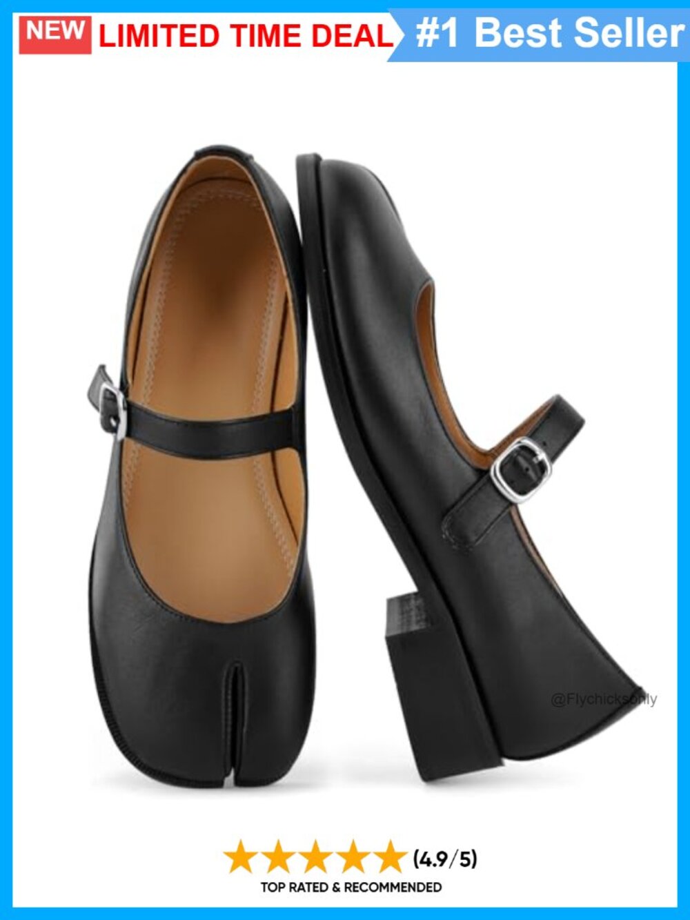 Tabi Split Toe Mary Jane Flats Faux Leather Buckle Strap Women